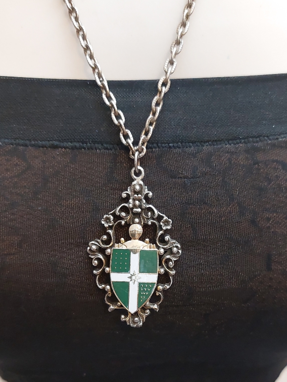 Vtg Rare Coat Of Arms Shield Religious Heraldic Insignia Cross Pendant Necklace